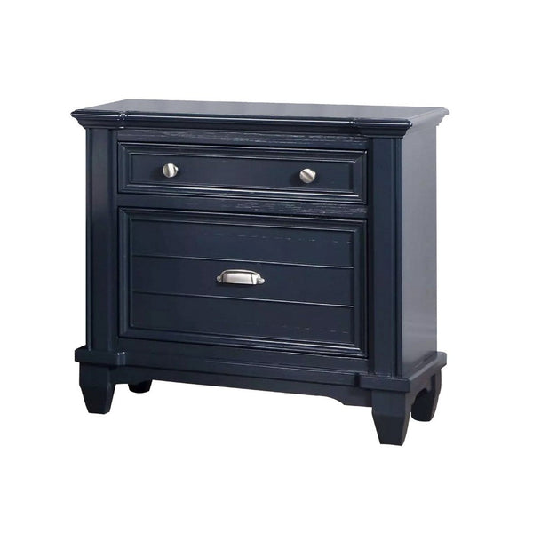 Zeny Nightstand, 1 Cup Handle Drawer w 1 Shelf, Slate Blue Solid Wood - BM340936