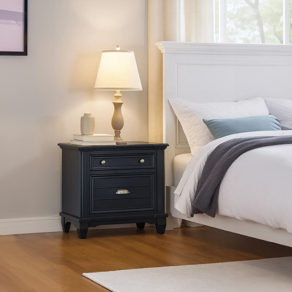 Zeny Nightstand, 1 Cup Handle Drawer w 1 Shelf, Slate Blue Solid Wood - BM340936
