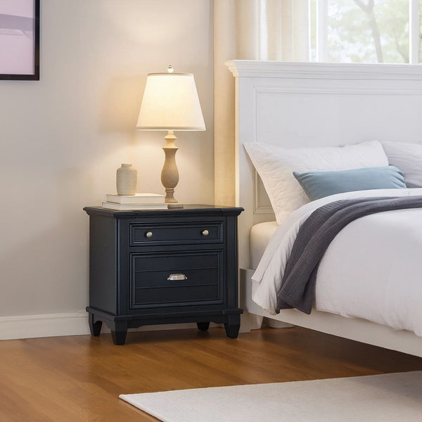 Zeny Nightstand, 1 Cup Handle Drawer w 1 Shelf, Slate Blue Solid Wood - BM340936