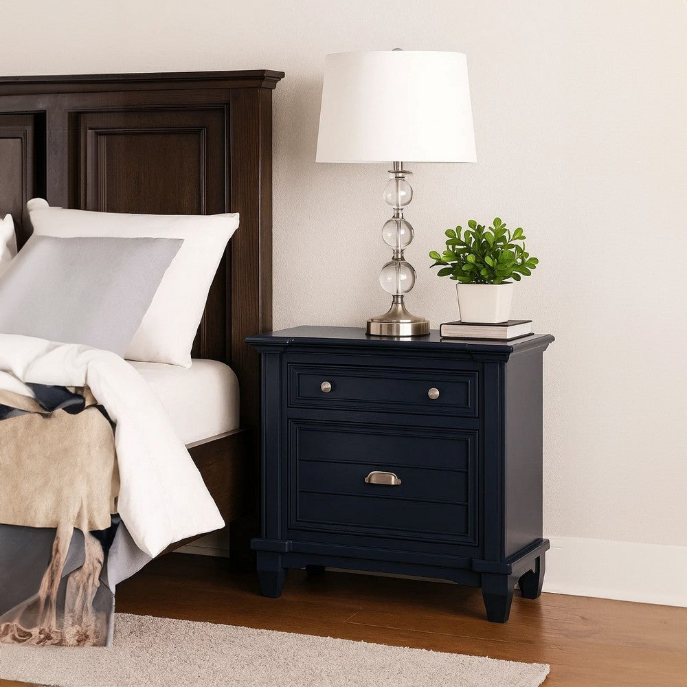 Zeny Nightstand, 1 Cup Handle Drawer w 1 Shelf, Slate Blue Solid Wood - BM340936