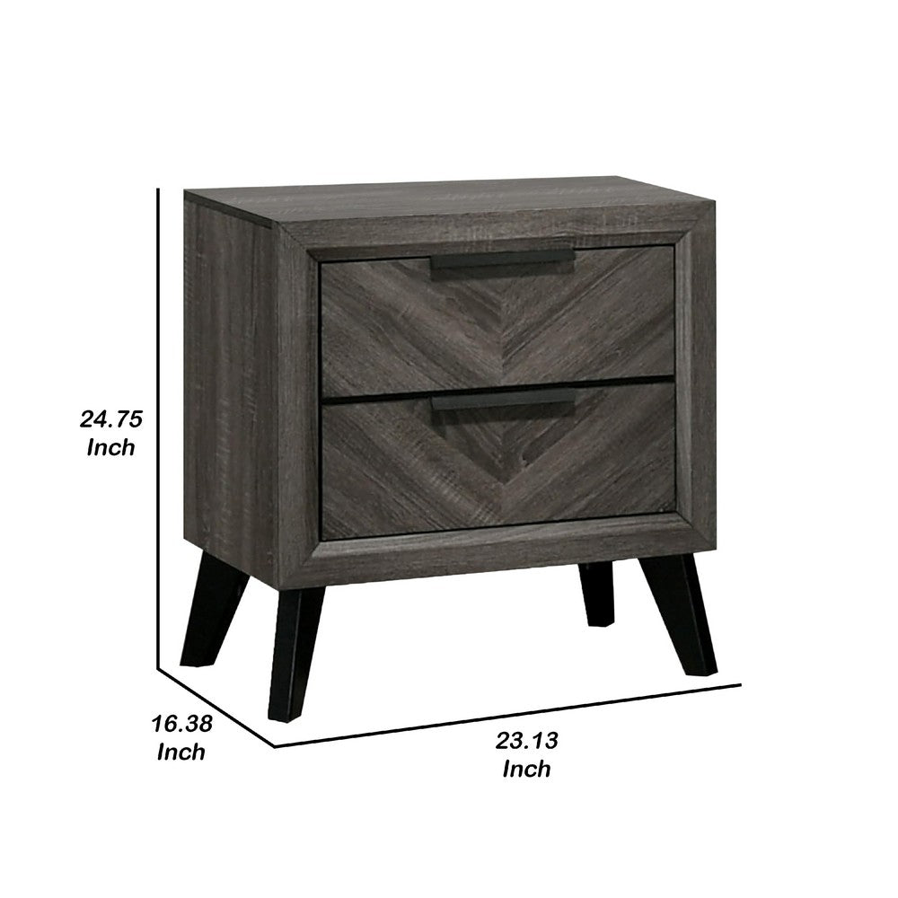 Vey Nightstand with 2 Drawers, Gray Chevron Patterned Fronts - BM340937