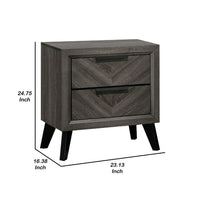 Vey Nightstand with 2 Drawers, Gray Chevron Patterned Fronts - BM340937