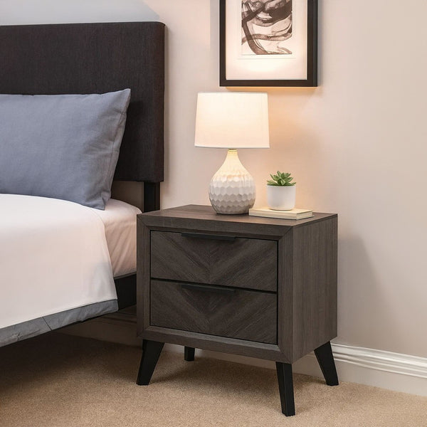 Vey Nightstand with 2 Drawers, Gray Chevron Patterned Fronts - BM340937