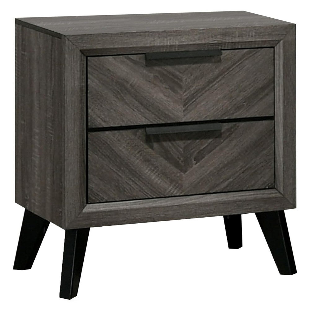 Vey Nightstand with 2 Drawers, Gray Chevron Patterned Fronts - BM340937