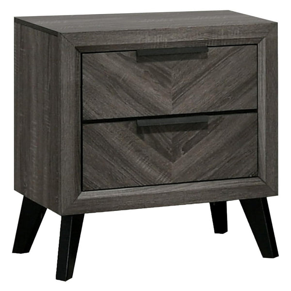 Vey Nightstand with 2 Drawers, Gray Chevron Patterned Fronts - BM340937