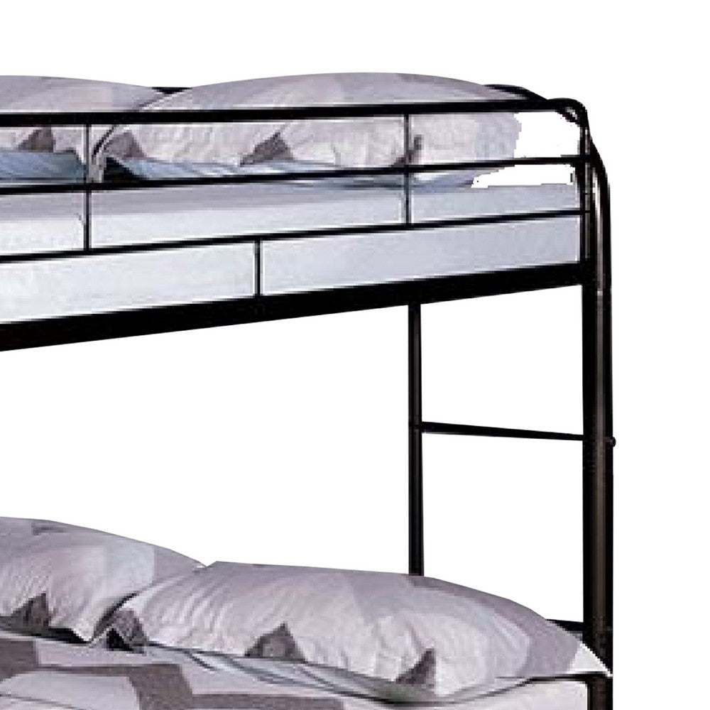 Raina Twin Over Twin Bunk Bed, Black Metal Frame, Attached Side Ladder - BM340945