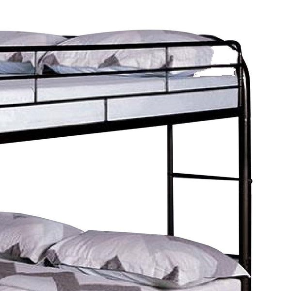 Raina Twin Over Twin Bunk Bed, Black Metal Frame, Attached Side Ladder - BM340945