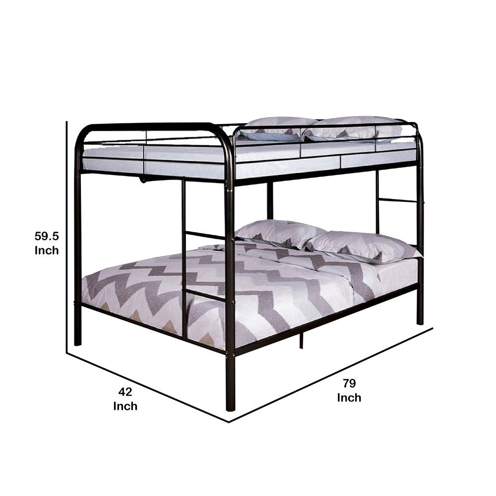 Raina Twin Over Twin Bunk Bed, Black Metal Frame, Attached Side Ladder - BM340945