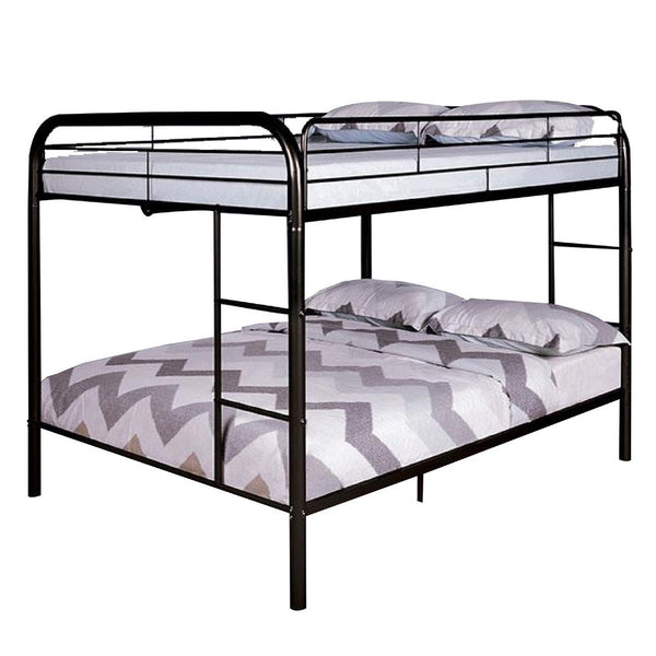 Raina Twin Over Twin Bunk Bed, Black Metal Frame, Attached Side Ladder - BM340945