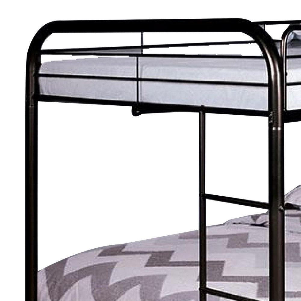 Raina Twin Over Twin Bunk Bed, Silver Metal Frame Attached Side Ladder - BM340946