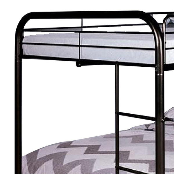 Raina Twin Over Twin Bunk Bed, Silver Metal Frame Attached Side Ladder - BM340946