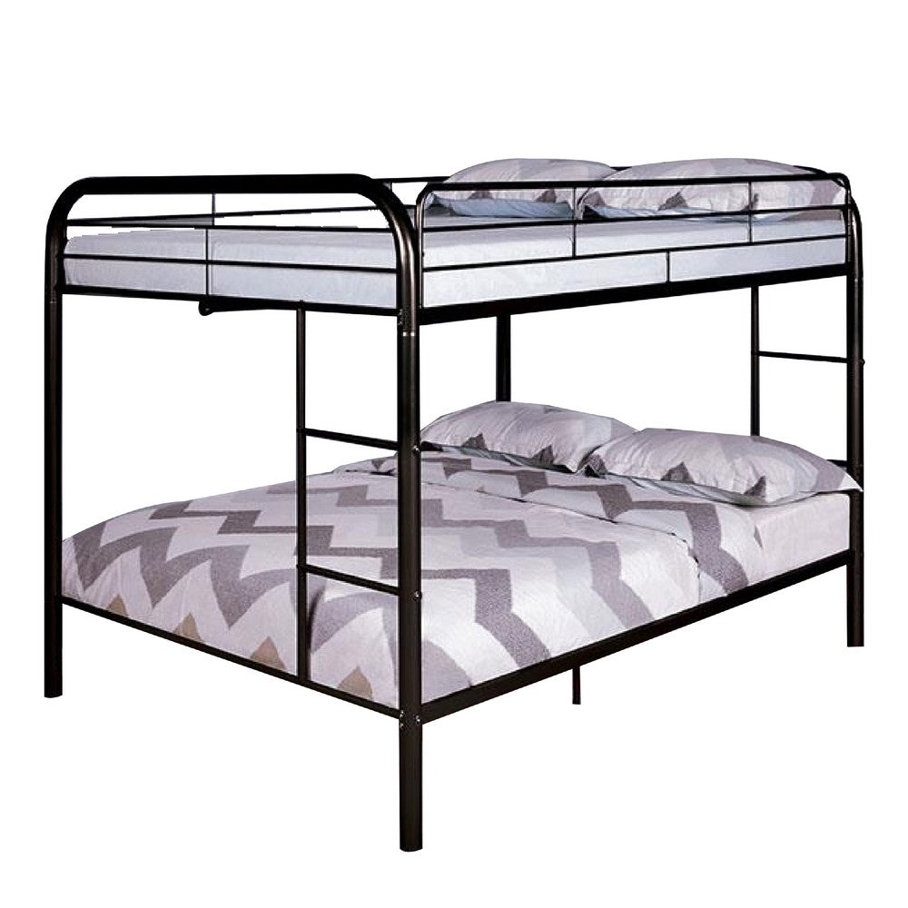 Raina Twin Over Twin Bunk Bed, Silver Metal Frame Attached Side Ladder - BM340946