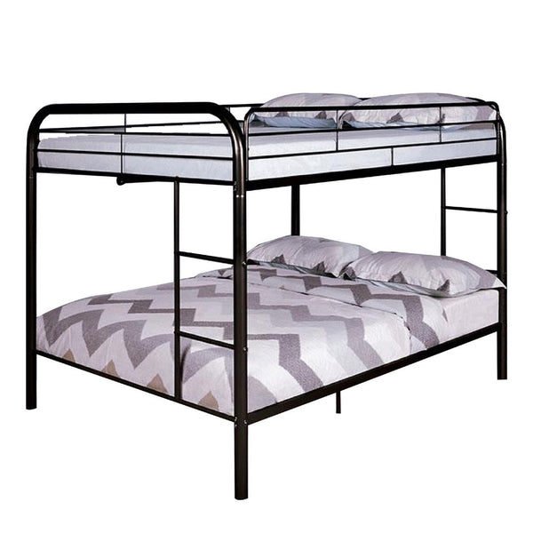 Raina Twin Over Twin Bunk Bed, Silver Metal Frame Attached Side Ladder - BM340946