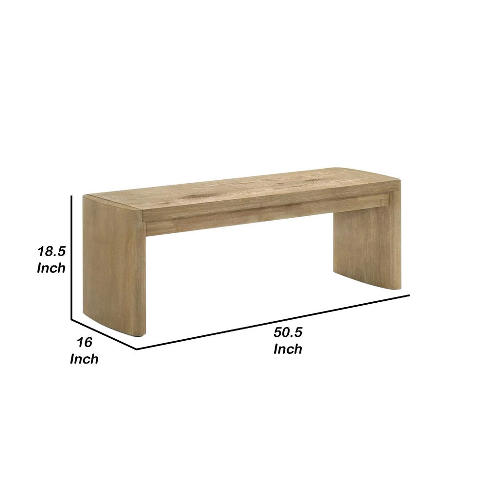 Edey Dining Bench, Rounded Corners, 51 Inch Oak Brown Solid Rubberwood - BM340949