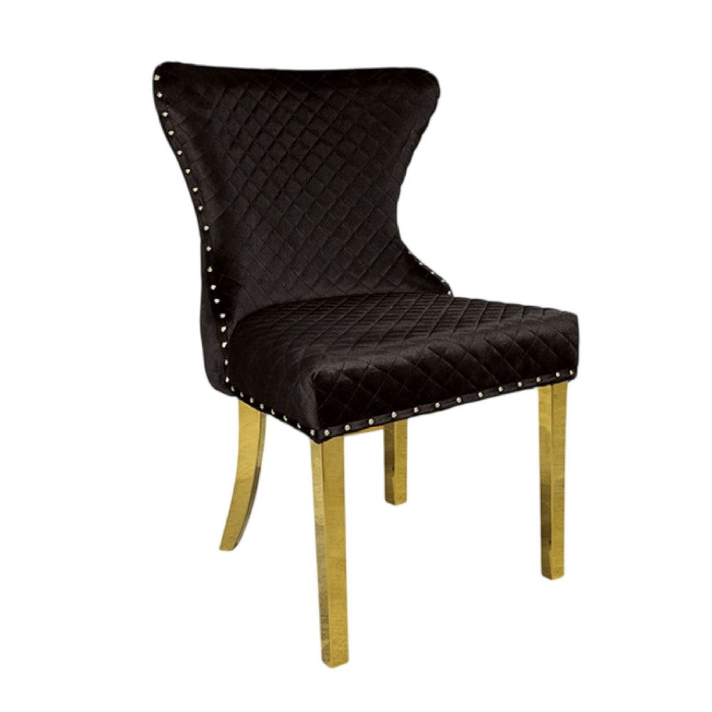 Anova Dining Side Chair Set of 2, Diamond Pattern Black Seat, Gold Leg - BM340952