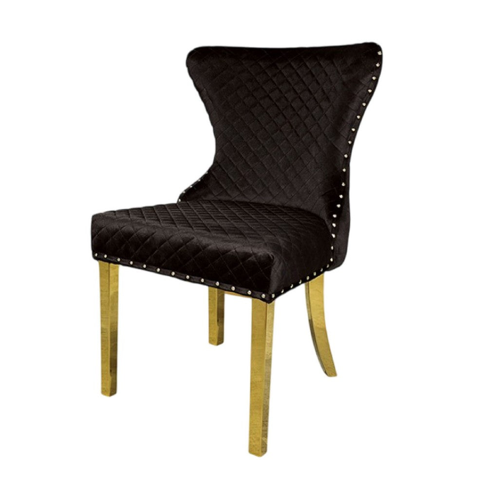 Anova Dining Side Chair Set of 2, Diamond Pattern Black Seat, Gold Leg - BM340952