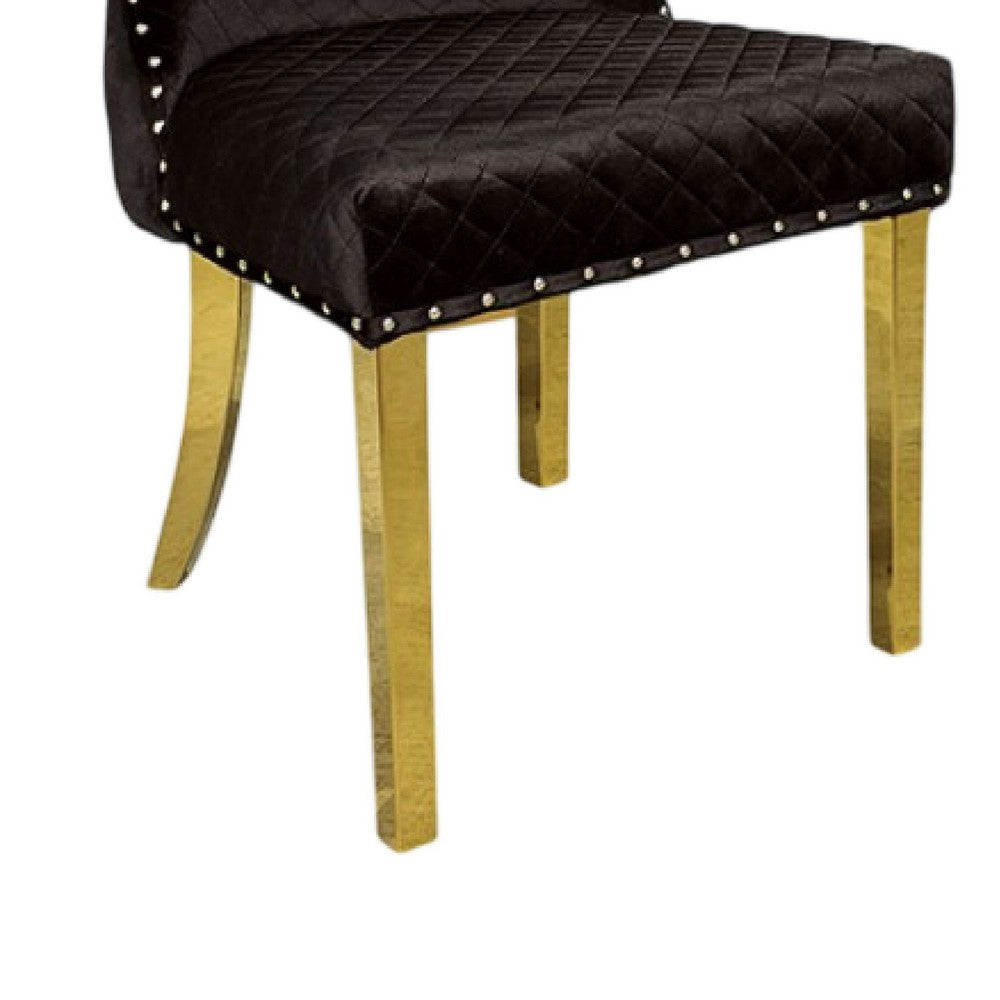 Anova Dining Side Chair Set of 2, Diamond Pattern Black Seat, Gold Leg - BM340952