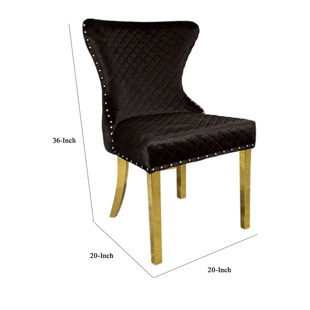 Anova Dining Side Chair Set of 2, Diamond Pattern Black Seat, Gold Leg - BM340952