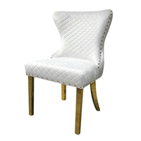 Anova Dining Side Chair Set of 2, Diamond Pattern White Seat, Gold Leg - BM340953