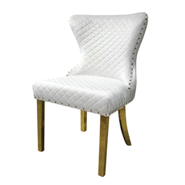 Anova Dining Side Chair Set of 2, Diamond Pattern White Seat, Gold Leg - BM340953