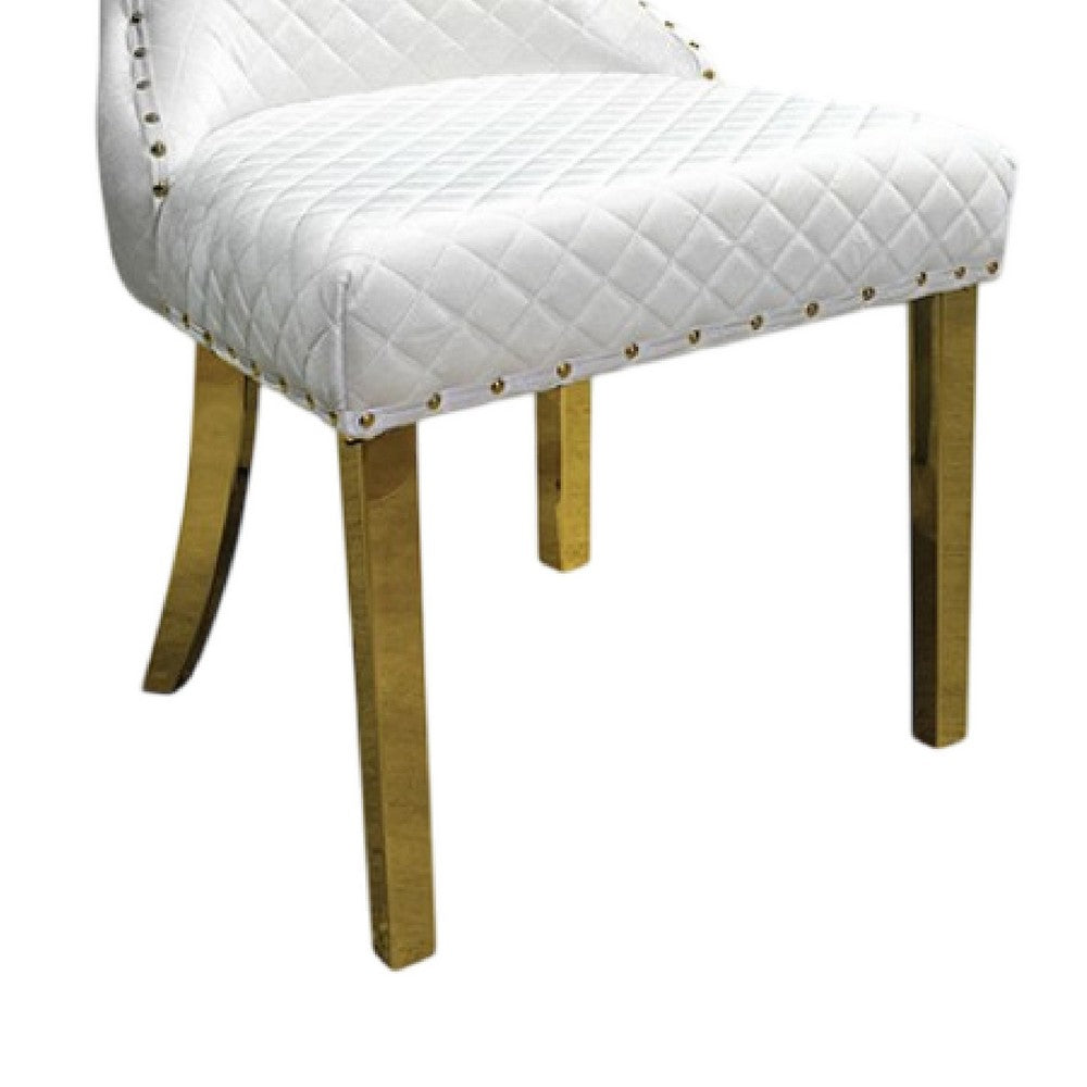 Anova Dining Side Chair Set of 2, Diamond Pattern White Seat, Gold Leg - BM340953