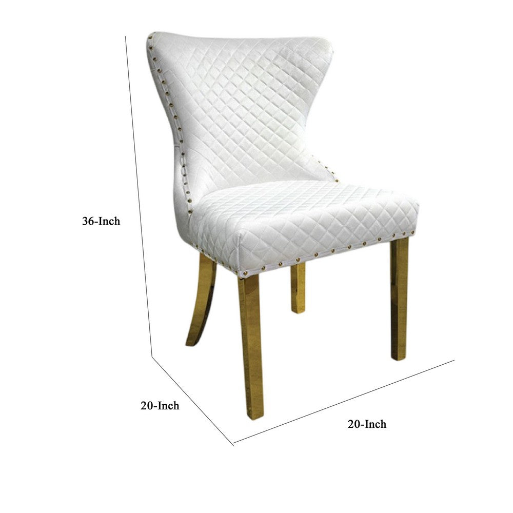 Anova Dining Side Chair Set of 2, Diamond Pattern White Seat, Gold Leg - BM340953