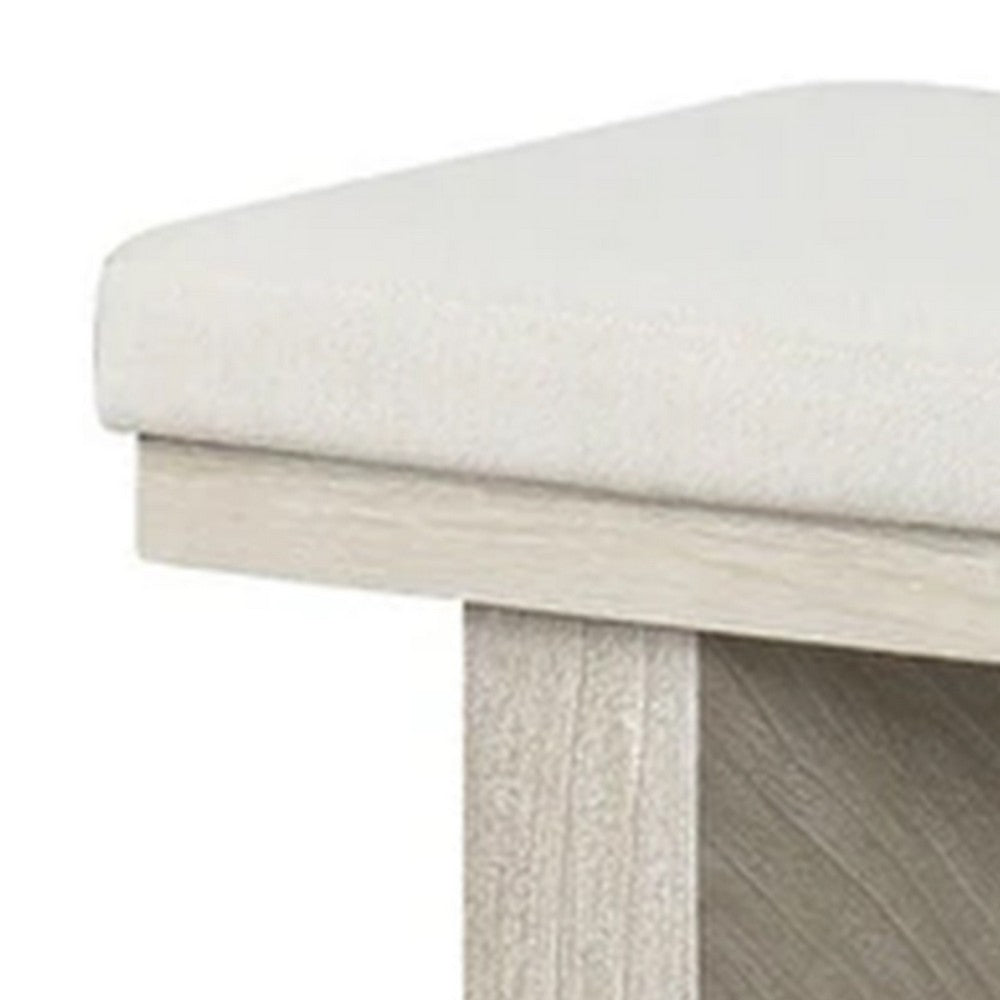 Hagy Dining Bench, 59 Inch, Panel Rubberwood Base, White Fabric Padded Seat - BM340954