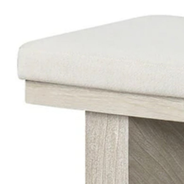 Hagy Dining Bench, 59 Inch, Panel Rubberwood Base, White Fabric Padded Seat - BM340954