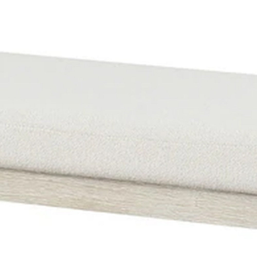 Hagy Dining Bench, 59 Inch, Panel Rubberwood Base, White Fabric Padded Seat - BM340954