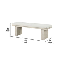 Hagy Dining Bench, 59 Inch, Panel Rubberwood Base, White Fabric Padded Seat - BM340954