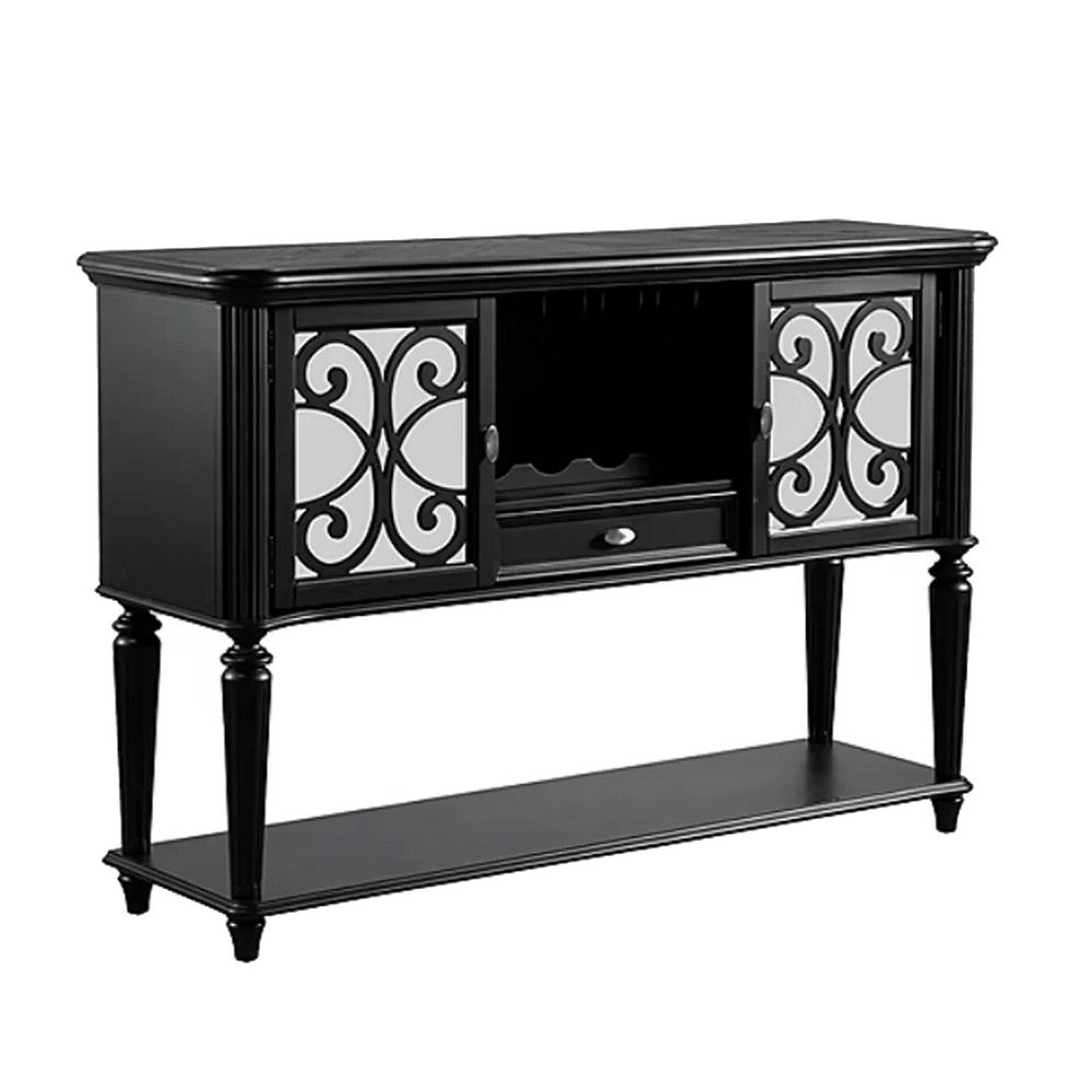 Hixe Dining Sideboard Server, 60 Inch, 1 Drawer w 2 Cabinets and Open Wine Rack, Black - BM340955