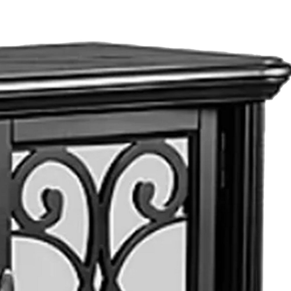 Hixe Dining Sideboard Server, 60 Inch, 1 Drawer w 2 Cabinets and Open Wine Rack, Black - BM340955