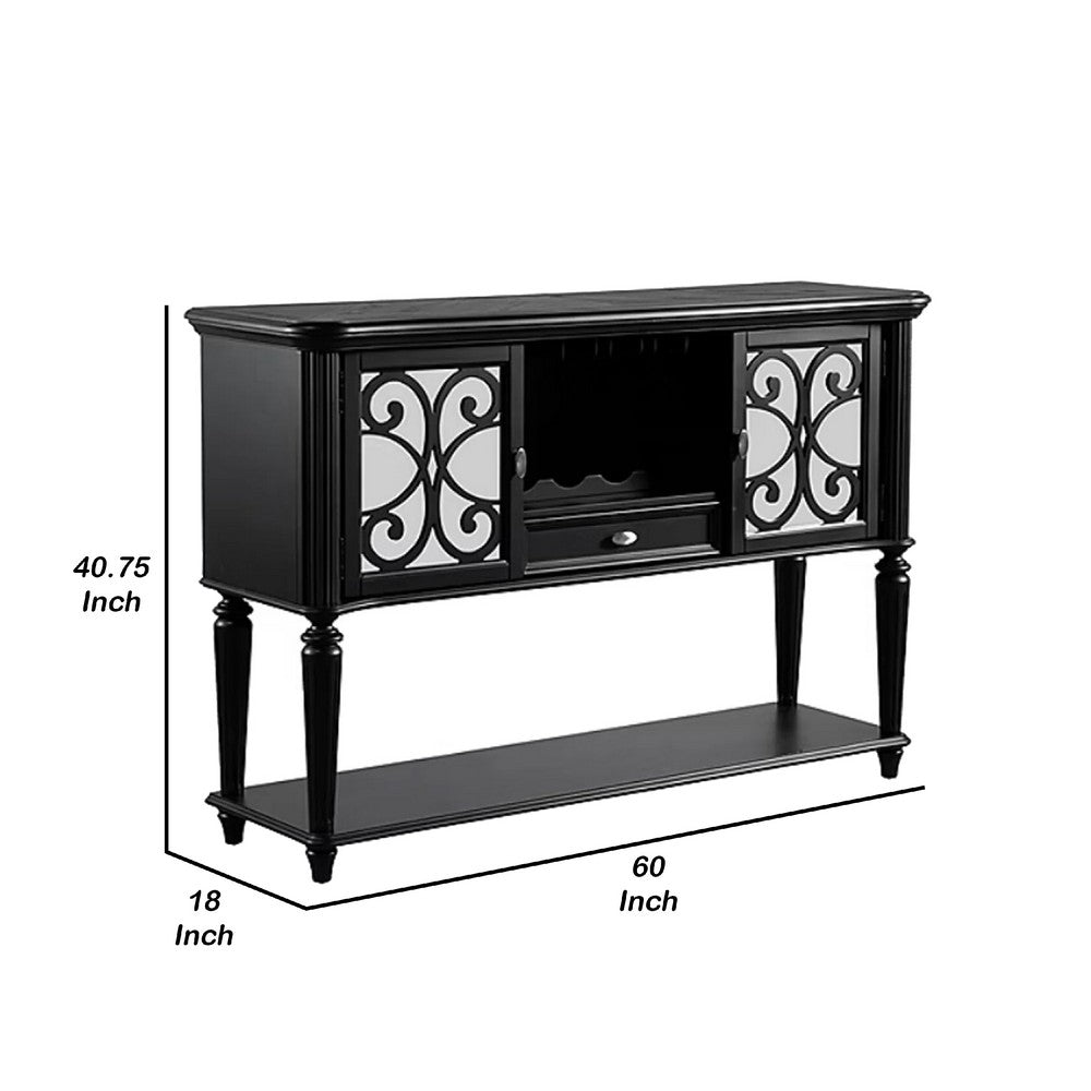 Hixe Dining Sideboard Server, 60 Inch, 1 Drawer w 2 Cabinets and Open Wine Rack, Black - BM340955