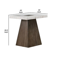 Asten Side End Table, 22 Inch, Square White Marble Top, Walnut Brown - BM340956