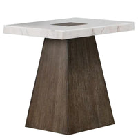 Asten Side End Table, 22 Inch, Square White Marble Top, Walnut Brown - BM340956