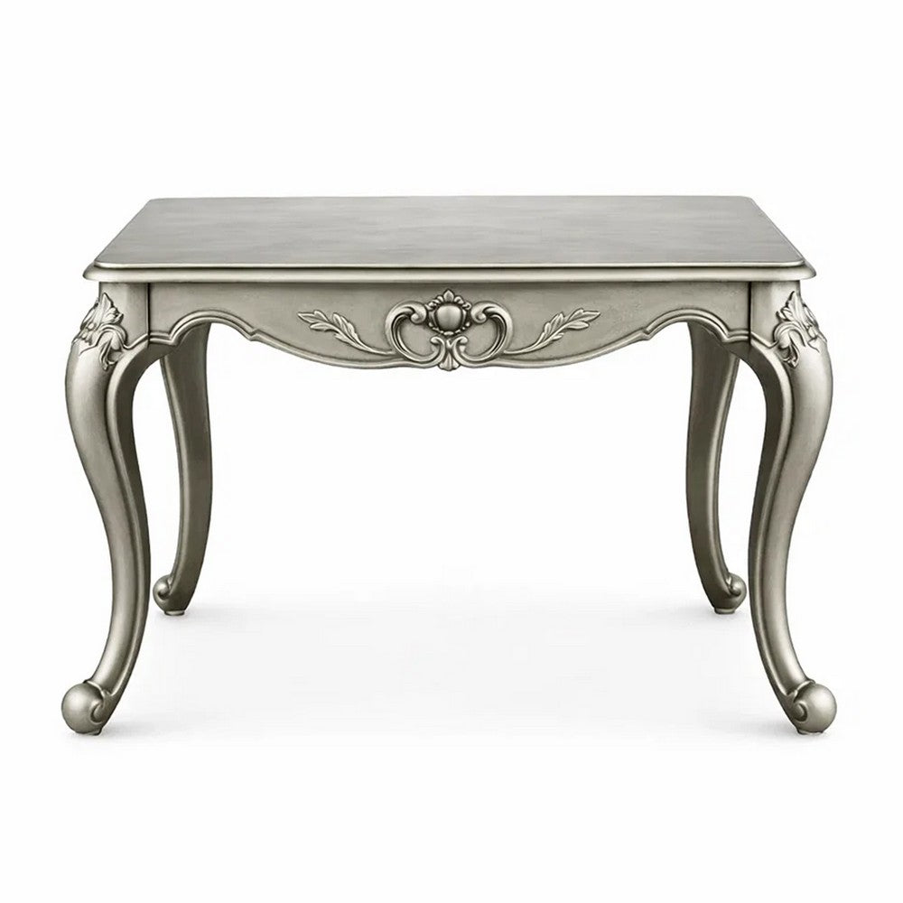 Miz Side End Table, 28 Inch, Carved Cabriole Legs, Champagne Silver - BM340957