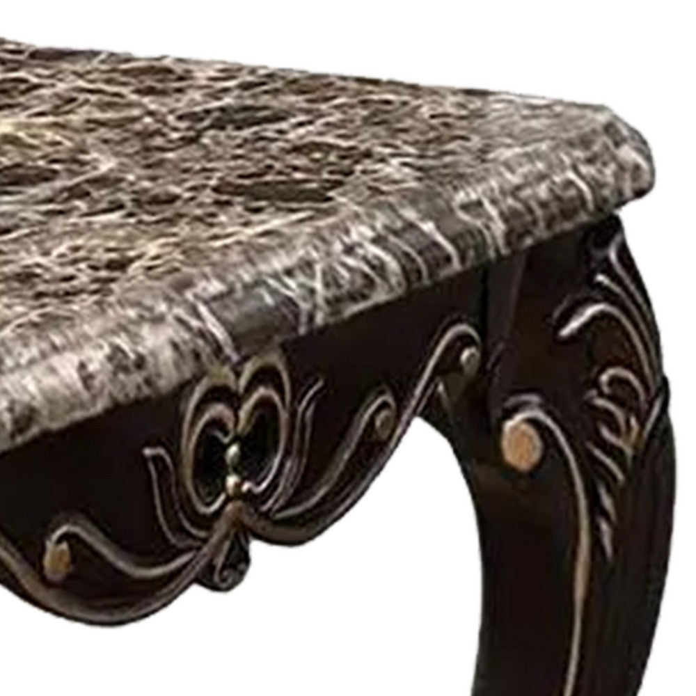 Miz Side End Table, 28 Inch, Carved Cabriole Legs, Champagne Silver - BM340957