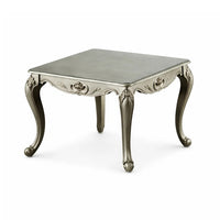 Miz Side End Table, 28 Inch, Carved Cabriole Legs, Champagne Silver - BM340957