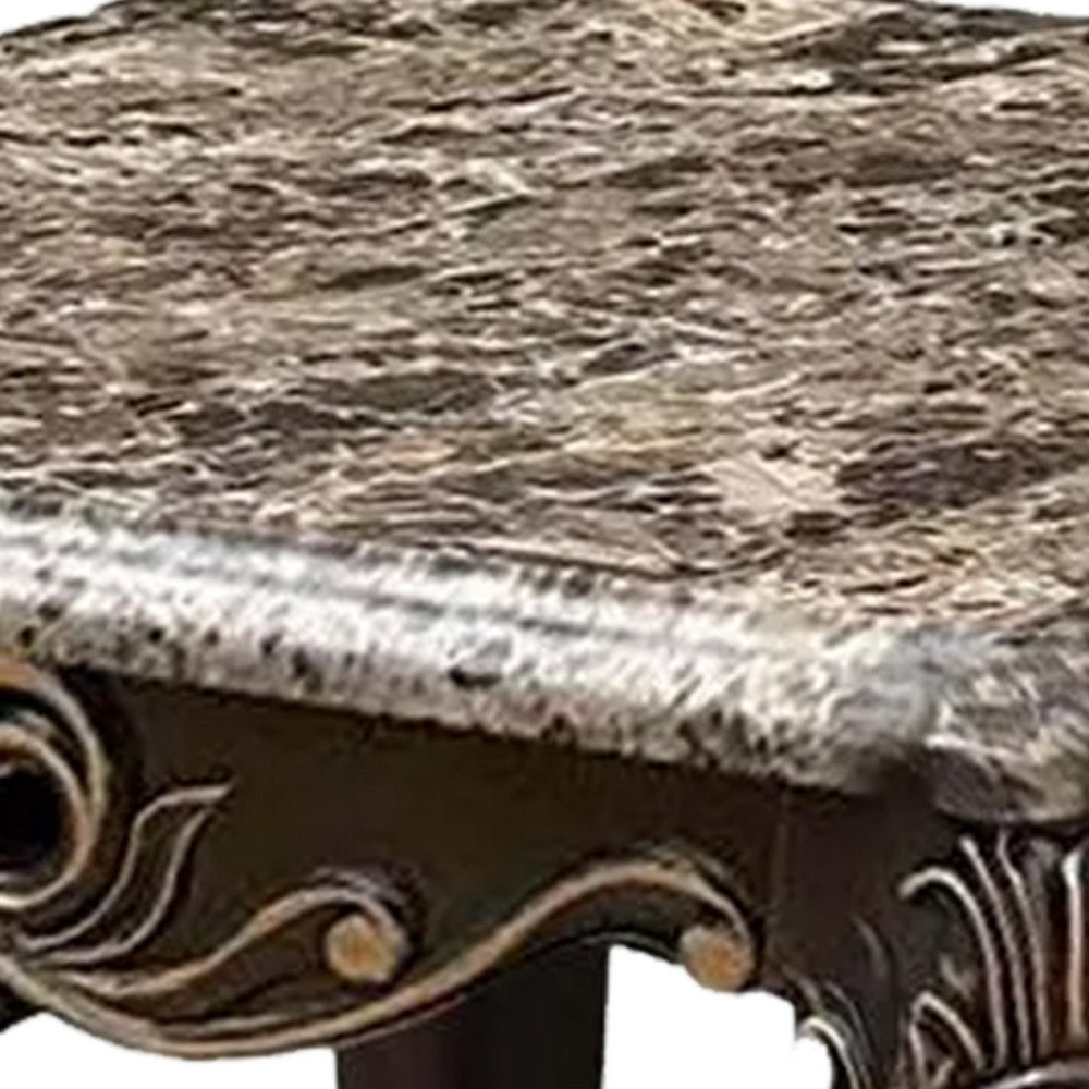 Miz Side End Table, 28 Inch, Carved Cabriole Legs, Champagne Silver - BM340957