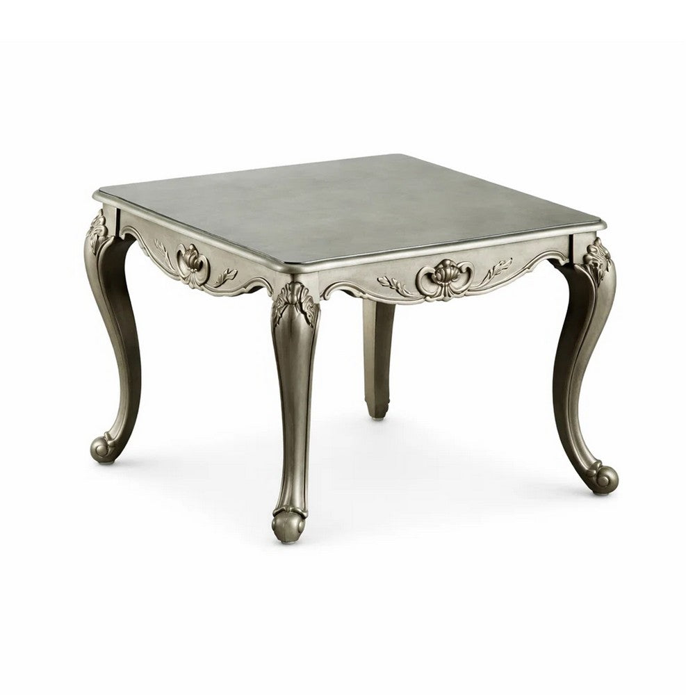 Miz Side End Table, 28 Inch, Carved Cabriole Legs, Champagne Silver - BM340957