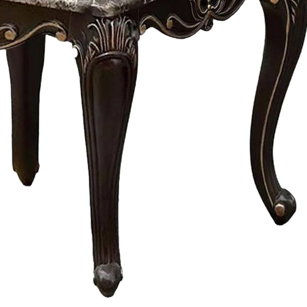Miz Side End Table, 28 Inch, Carved Cabriole Legs, Champagne Silver - BM340957