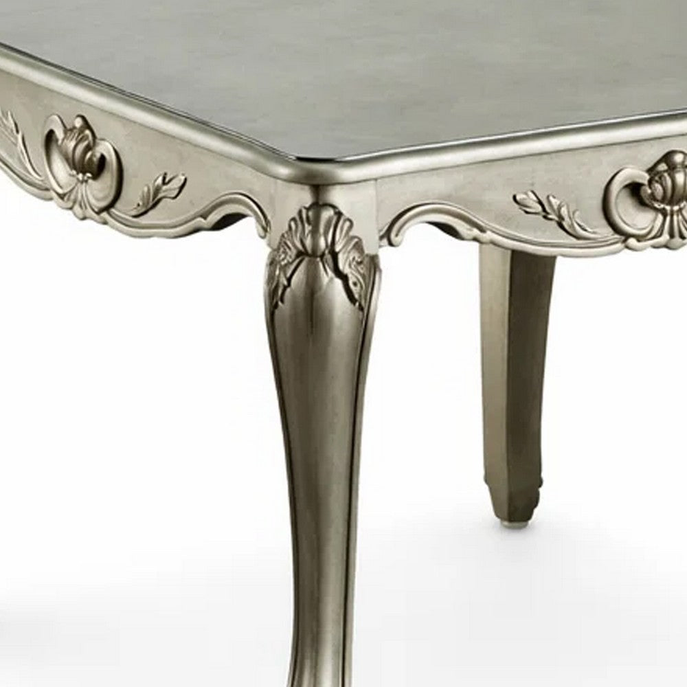 Miz Side End Table, 28 Inch, Carved Cabriole Legs, Champagne Silver - BM340957