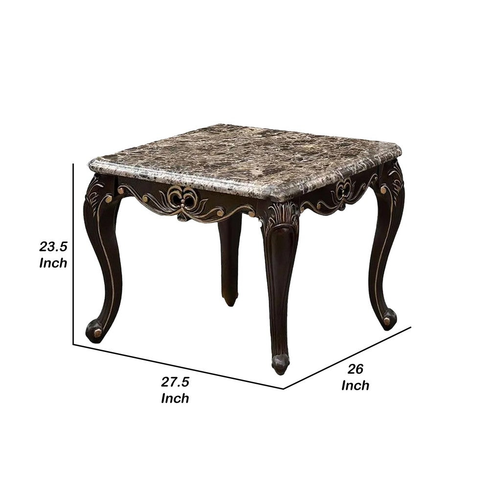 Miz Side End Table, 28 Inch, Carved Cabriole Legs, Champagne Silver - BM340957