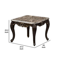 Miz Side End Table, 28 Inch, Carved Cabriole Legs, Champagne Silver - BM340957