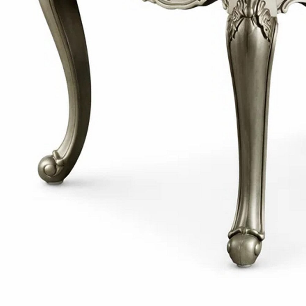 Miz Side End Table, 28 Inch, Carved Cabriole Legs, Champagne Silver - BM340957