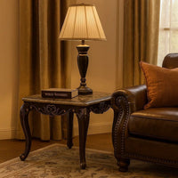 Miz Side End Table, 28 Inch, Carved Cabriole Legs, Champagne Silver - BM340957