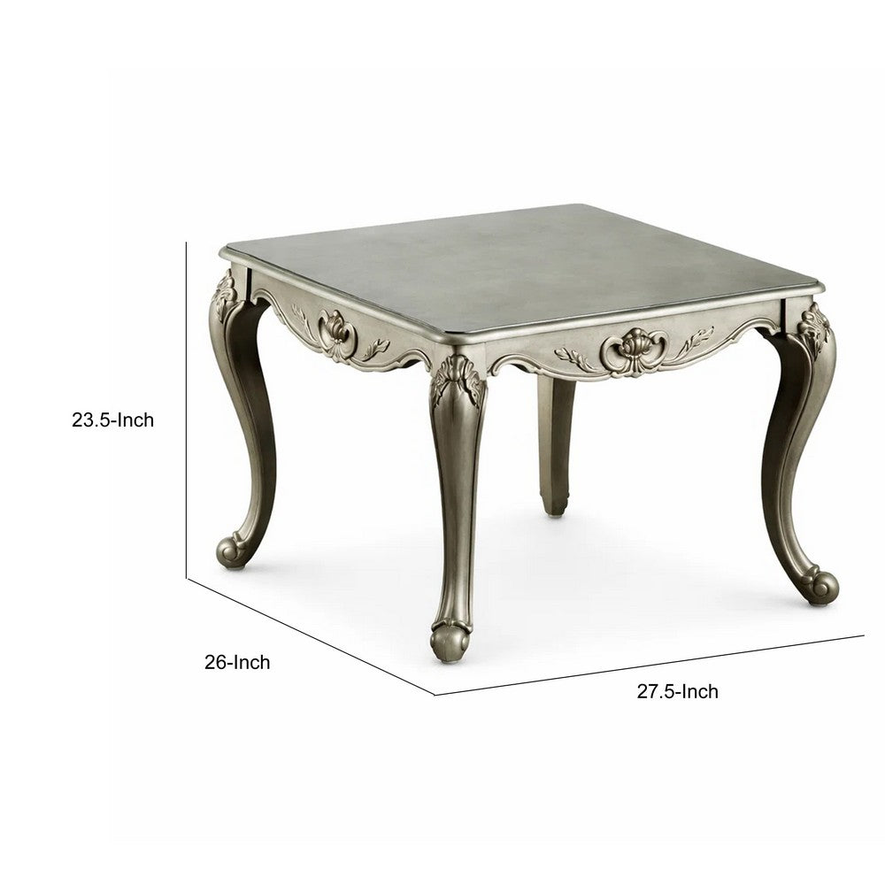 Miz Side End Table, 28 Inch, Carved Cabriole Legs, Champagne Silver - BM340957
