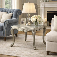 Miz Side End Table, 28 Inch, Carved Cabriole Legs, Champagne Silver - BM340957