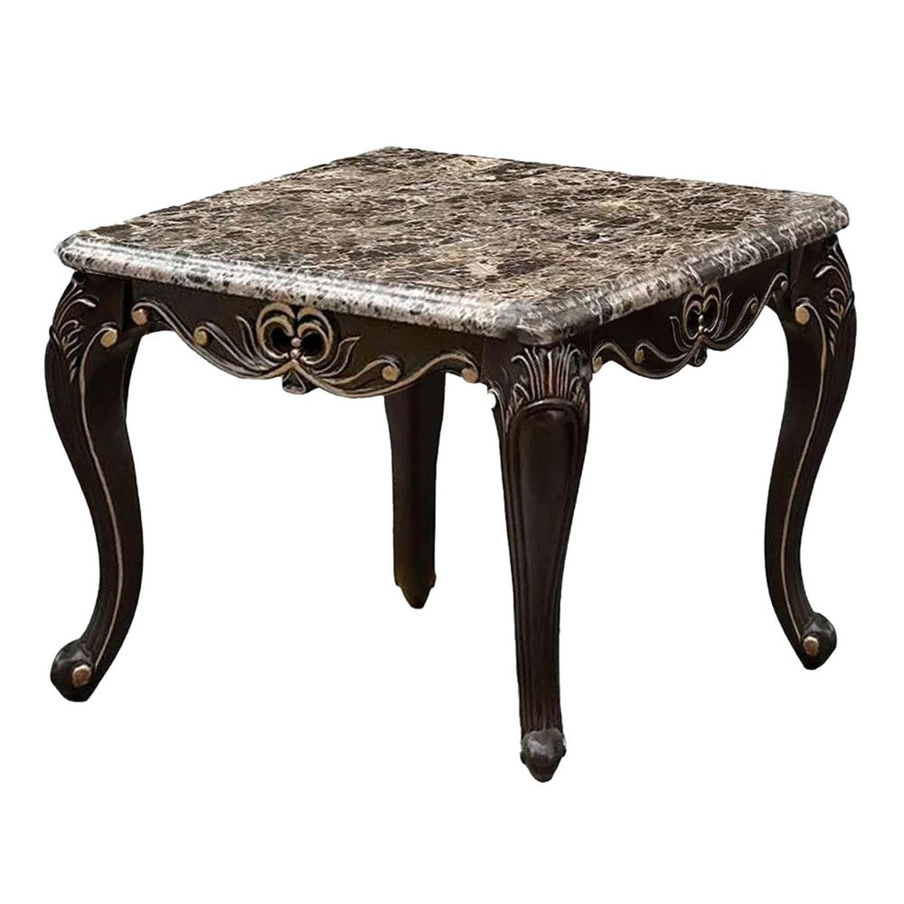 Miz Side End Table, 28 Inch, Carved Cabriole Legs, Champagne Silver - BM340957