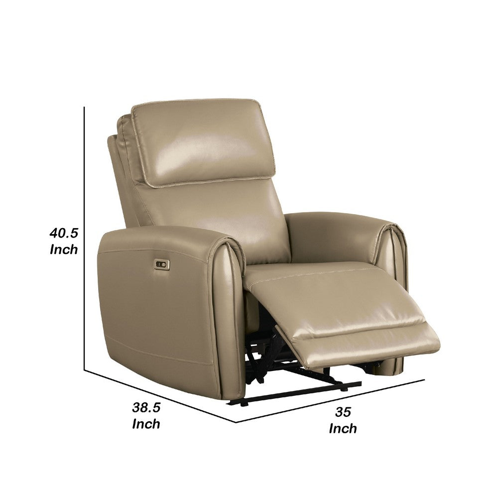 Sily Power Recliner Chair, Flange Trim, Foam Beige Faux Leather Seat - BM340959